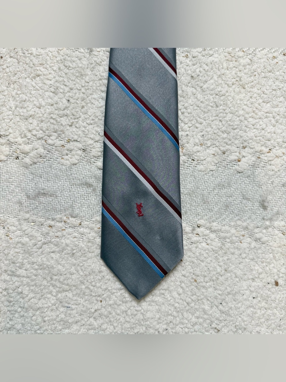 YSL Yves Saint Laurent tie gray, red, white and blue silk blend neck tie